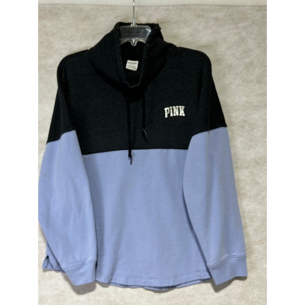 Victoria's Secret PINK Funnel Neck Colorblock Sweatshirt Grey Blue Logo M